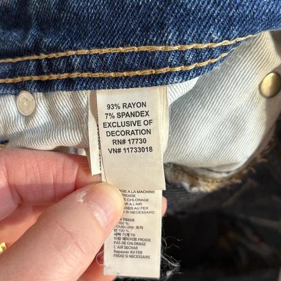 Amiri Blue Jeans Men’s Size 34 HEMMED Embroidered Zipper Fly Distressed Straight